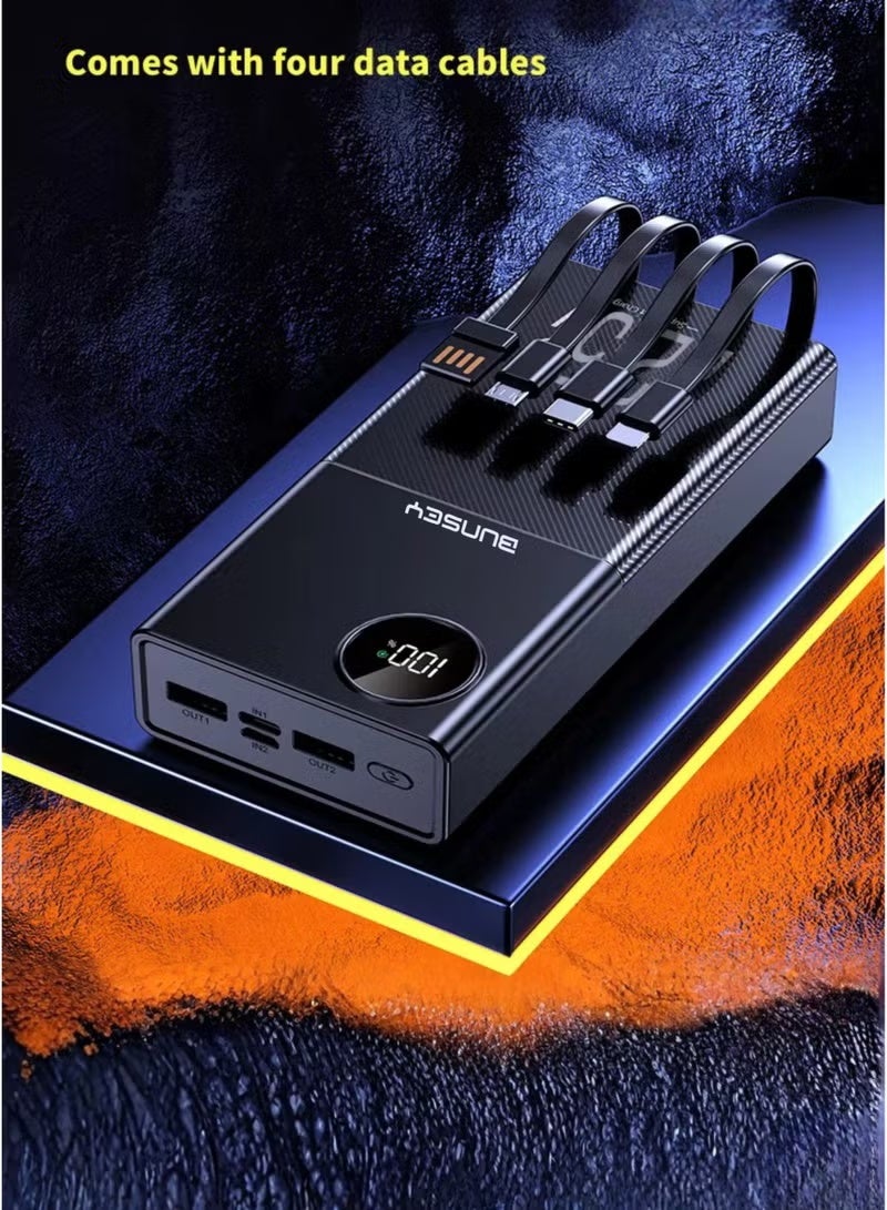 BUNSEY باور بانك 20000 مللي أمبير 22.5 واط شحن سريع مع 4 كابلات مدمجة | 2 USB + 2 PD منافذ | شاشة رقمية لعرض حالة البطارية | زر تشغيل | شحن متعدد الأجهزة – BP55 – أسود - Image 5